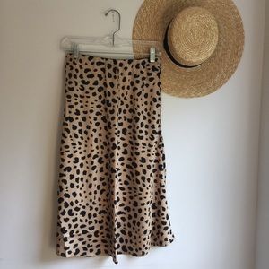 Leopard silky midi high waisted skirt